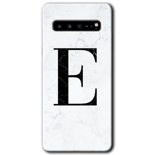Galaxy S10 Plus Kılıf HD Desen Baskılı Arka Kapak - Beyaz Mermer Desenli E Harfi + Kırılmaz Cam