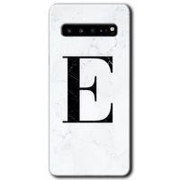 Galaxy S10 Plus Kılıf HD Desen Baskılı Arka Kapak - Beyaz Mermer Desenli E Harfi + Kırılmaz Cam