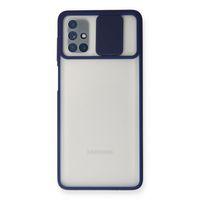 Newface Samsung Galaxy M51 Kılıf Palm Buzlu Kamera Sürgülü Silikon - Lacivert