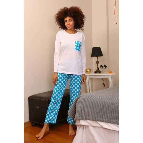Kadın Uzun Kol Penye Pijama Takım Beyaz
