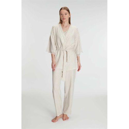 Kadın ’lü Sabahlık, Atlet Ve Pantolon Takımı Dantel Detaylı, Gecelik Set