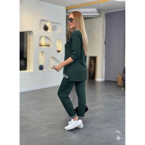 Kadın Uzun Kollu Fermuarlı şerit Detay Desenli Alt üst Ikili Viskon Iki Iplik Takım