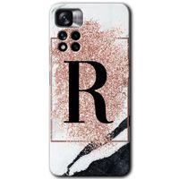 Redmi Note 11 Pro Plus 5G Kılıf HD Desen Baskılı Arka Kapak - Pembe Mermer Desenli R Harfi