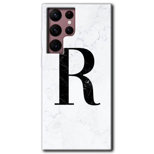 Potkal Hediye Fabrikası Samsung Galaxy S22 Ultra HD Baskılı Kılıf + 9D Tam Ekran Koruyucu - Beyaz Mermer Desenli R Harfi