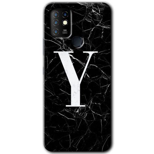 İnfinix Hot 10 Kılıf HD Desen Baskılı Arka Kapak - Siyah Mermer Desenli Y Harfi