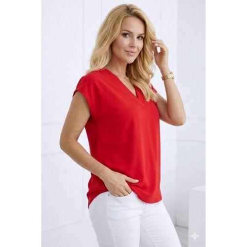 Kadın V Yaka Kısa Kol Dokuma Viskon Kumaş Bluz