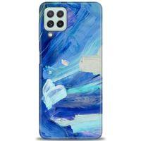 Samsung Galaxy M22 Kılıf HD Baskılı Kılıf - Mavi Beyaz + Tam Ekran Koruyucu