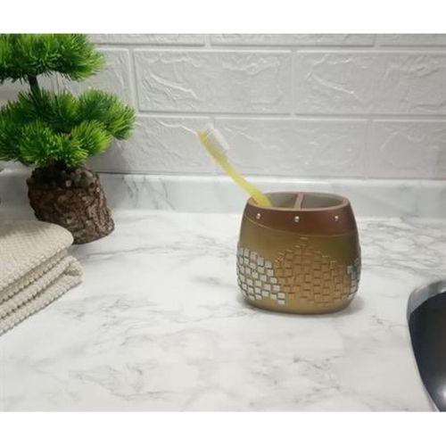 2 Adet Diş Fırçalık Altın Mozaik Poliresin 10X10X5Cm Banyo Seti