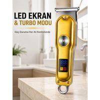 Erkek Saç Sakal Tıraş Makinesi Led Ekranlı Turbo Modlu T Bıçaklı Ense Favori Şekillendirme Makinesi