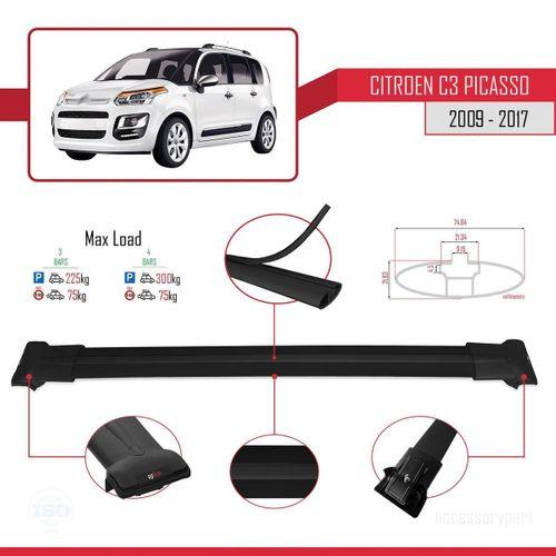 Citroen C3 Picasso 2009-2017 Arası ile Uyumlu FLY Model Ara Atkı Tavan Barı SİYAH 3 ADET BAR