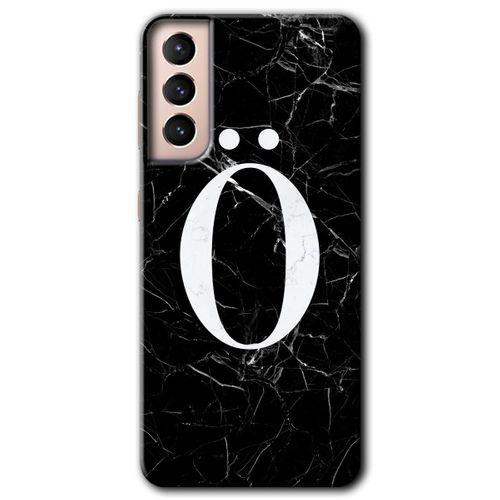 Samsung Galaxy S21 Plus HD Baskılı Kılıf + 9D Tam Ekran Koruyucu - Siyah Mermer Desenli Ö Harfi