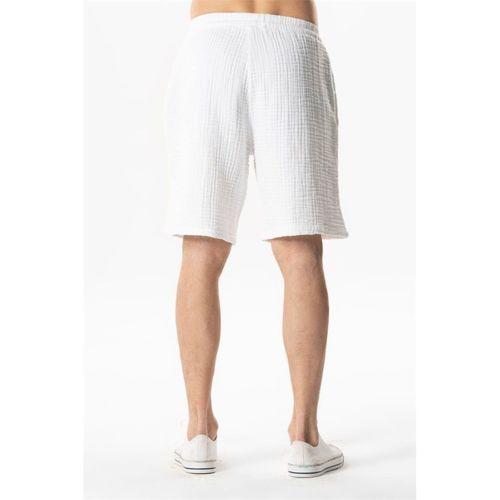 Beli Lastikli Rüzgar Kadın/Erkek Unisex Müslin Yazlık Şort Beyaz Byz