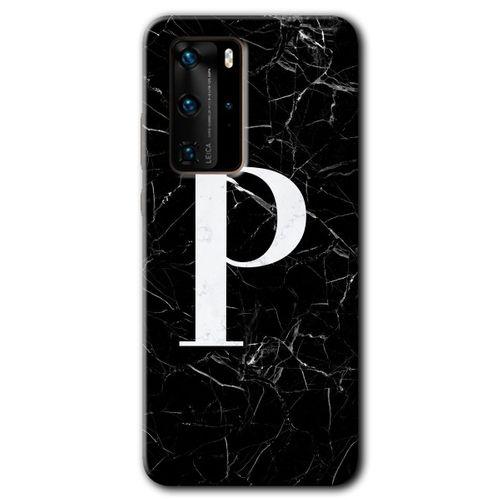 Huawei P40 Pro Kılıf HD Desen Baskılı Arka Kapak - Siyah Mermer Desenli P Harfi