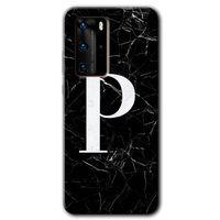 Huawei P40 Pro Kılıf HD Desen Baskılı Arka Kapak - Siyah Mermer Desenli P Harfi