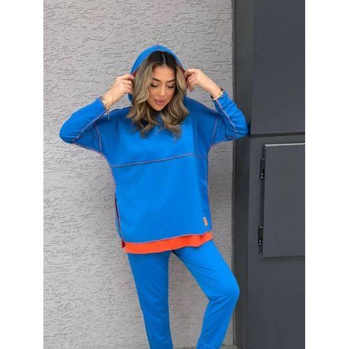 Pilelistore Kadın Indigo Kapşonlu Etek Ucu Detay Arma Ters Dikiş Gorunumlu Ikili Takım