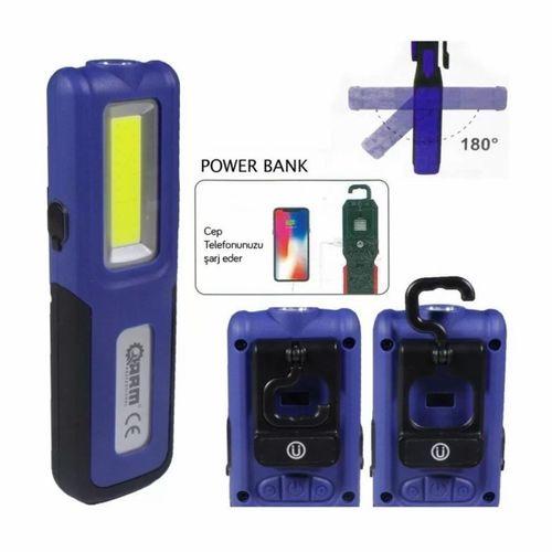 Arm Esen109 Şarjlı Led Fener Mıknatıslı Lamba Powerbank 420 Lumen