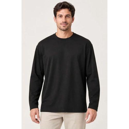 Erkek Modal Yumuşak Dokulu Bisiklet Yaka Uzun Kollu Tişört Sweatshirt - Siyah
