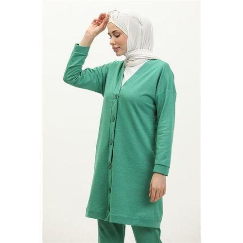 Düğmeli V Yakalı Sade Basic Eşofman Spor İkili Takım - 03051.111 - Benetton Yeşil