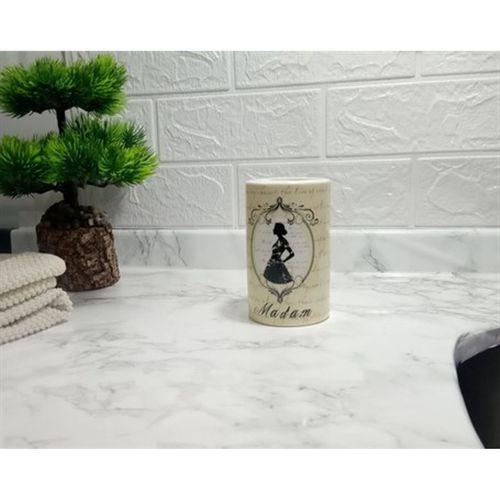 2 Adet Seramik Diş Fırçalık Madam Desenli 7X7X11Cm Banyo Seti