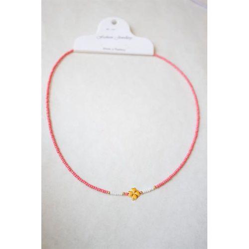 Kum Boncuklu Yonca Kolye - Nar Çiçeği