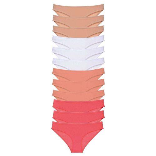 12 adet Süper Eko Set Likralı Kadın Slip Külot Ten Beyaz Pudra Fuşya