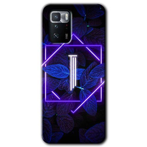 Poco x3 GT Kılıf Baskılı Kapak - Dark Neon Yaprak I Harfi +Tam Kaplayan Mat Seramik