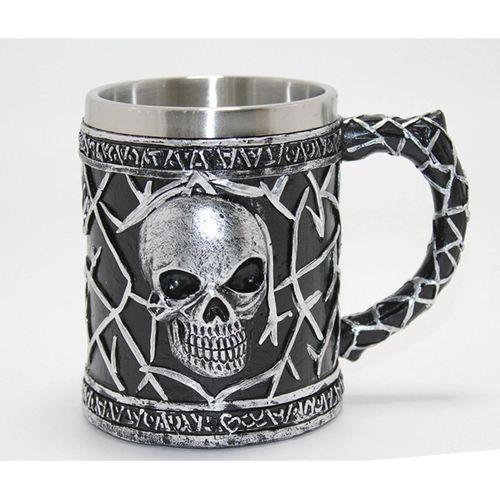 Gotik Kurukafa 3d Kabartmalı Paslanmaz Çelik Kupa Bardak