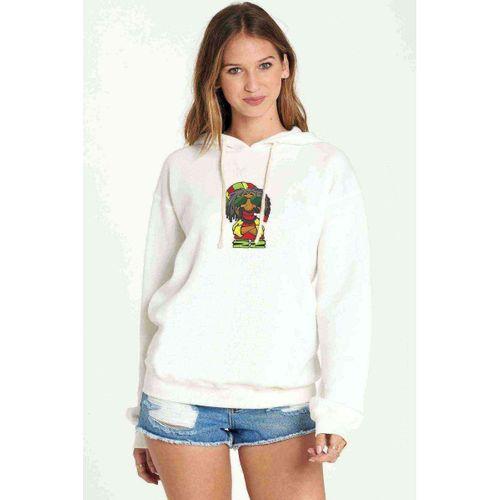 REGGAEMAN Baskılı Beyaz Kadın Kapşonlu Sweatshirt