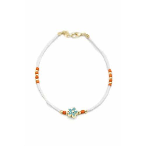 Boncuklu Çiçek  Halhal - Mavi