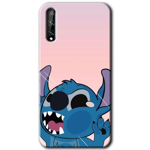 MRCİLETİSİM Huawei P Smart S Kılıf Baskılı Kapak - Stitch + 5D Tam Kaplayan Cam