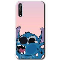 MRCİLETİSİM Huawei P Smart S Kılıf Baskılı Kapak - Stitch + 5D Tam Kaplayan Cam