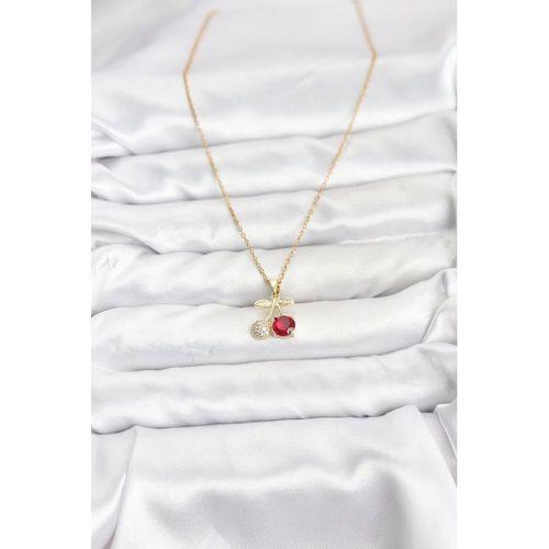 316L Çelik Zincir Gold Renk Kiraz Model Zirkon Taşlı Kadın Kolye