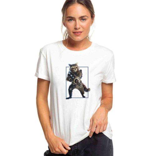 Roket Rakun Galaxy Baskılı Beyaz Kadın Tshirt