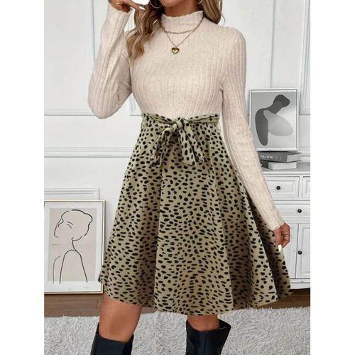 Kadın Uzun Kollu Balıkçı Yaka Belden Bağlamalı üst Kaşkorse Eteği Dalgıç Elbise