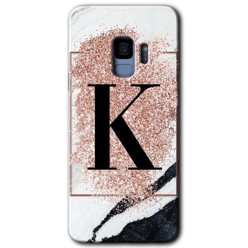Samsung Galaxy S9 HD Baskılı Kılıf + 9D Tam Ekran Koruyucu - Pembe Mermer Desenli K Harfi