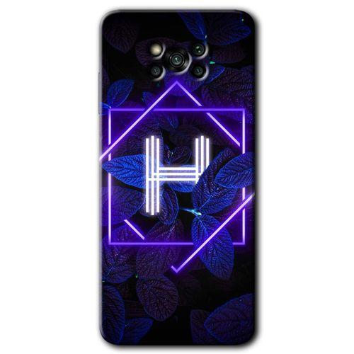 MRCİLETİSİM Poco x3 Pro Kılıf Kapak - Dark Neon Yaprak H Harfi +Hayalet Ekran Yandan Gözükmez