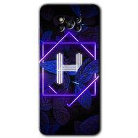 MRCİLETİSİM Poco x3 Pro Kılıf Kapak - Dark Neon Yaprak H Harfi +Hayalet Ekran Yandan Gözükmez