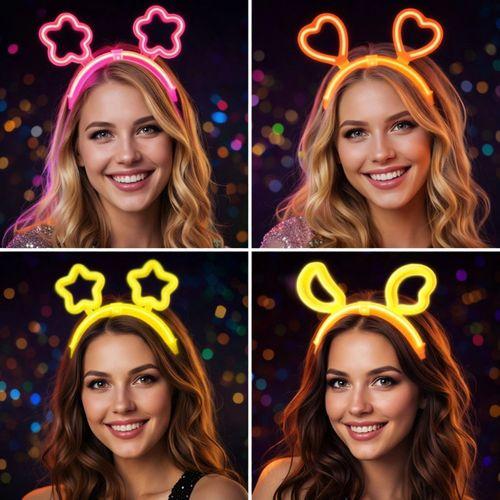 Karanlıkta Parlayan Glow Taç Seti 12 Adet – Yıldız Kalp Ay Çiçek (Her Model 3 Adet)