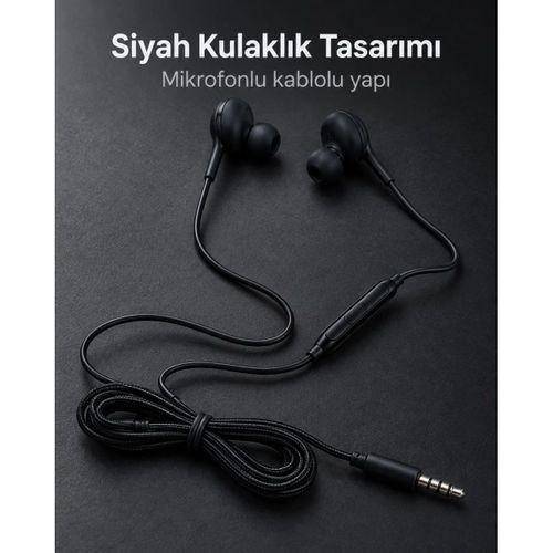 Silikon Uçlu Mikrofonlu Siyah Kablolu Kulak İçi Kulaklık