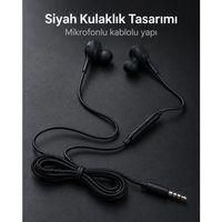 Silikon Uçlu Mikrofonlu Siyah Kablolu Kulak İçi Kulaklık