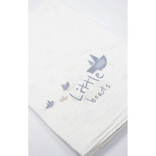 Bistyle Müslin Battaniye Little Boats 70131 86x124cm Ekru