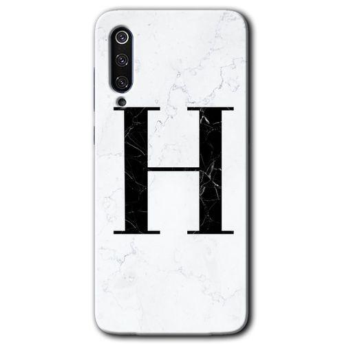 Xiaomi Mi 9 Kılıf HD Desen Baskılı Arka Kapak - Beyaz Mermer Desenli H Harfi