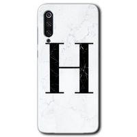 Xiaomi Mi 9 Kılıf HD Desen Baskılı Arka Kapak - Beyaz Mermer Desenli H Harfi