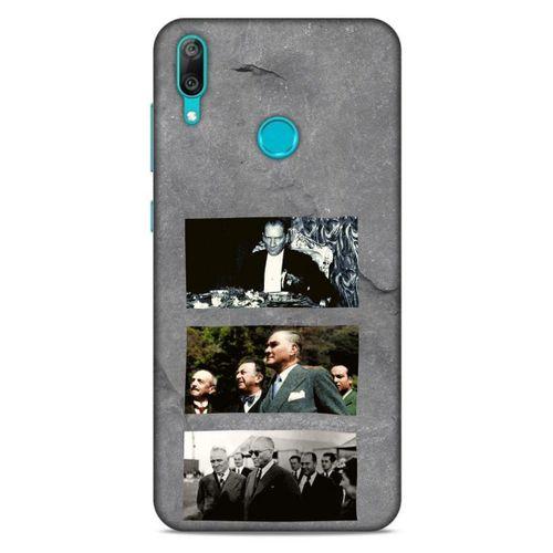 Huawei Y7 2019 Kılıf Atatürk (12) Koruyucu Silikon Gri