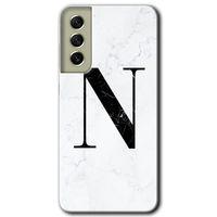 Galaxy S21 FE Kılıf HD Desen Baskılı Arka Kapak - Beyaz Mermer Desenli N Harfi + Kırılmaz Cam