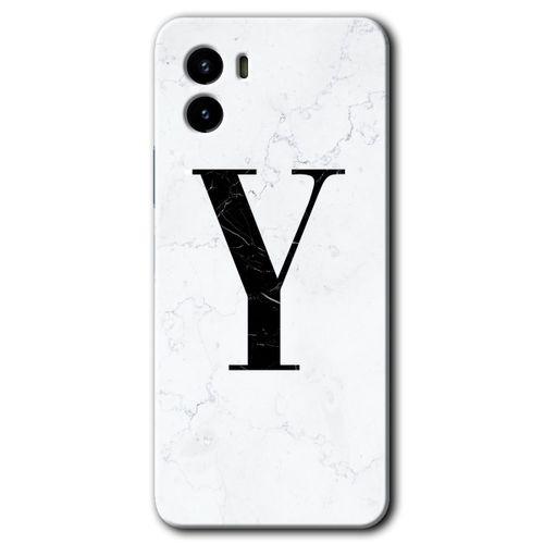 Vivo Y15s Kılıf HD Desen Baskılı Arka Kapak - Beyaz Mermer Desenli Y Harfi
