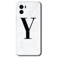 Vivo Y15s Kılıf HD Desen Baskılı Arka Kapak - Beyaz Mermer Desenli Y Harfi