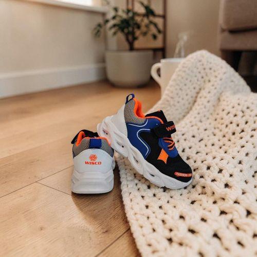 Wisco 018 Siyah-Mavi Cırtlı Işıklı Bebe Erkek Çocuk Spor Ayakkabı