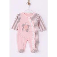 Çiçek Nakışlı % 100 Pamuk Ayaklı Kız Bebek Tulumu