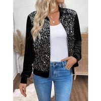 Kadın Uzun Kollu önü Açık Fermuarlı Pulpayetli Kadife Ceket